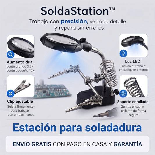 SoldaStation™ – Estación de Soldadura con Lupa LED